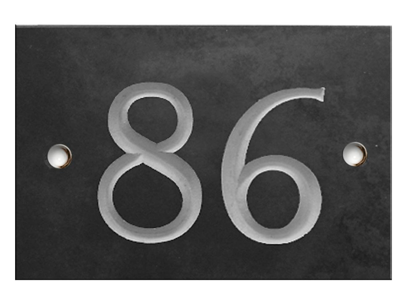 Engraved Slate House Number – Deep V-Cut, Natural Stone, Black Slate, Premium House Sign, Hand Engraved - Number 86