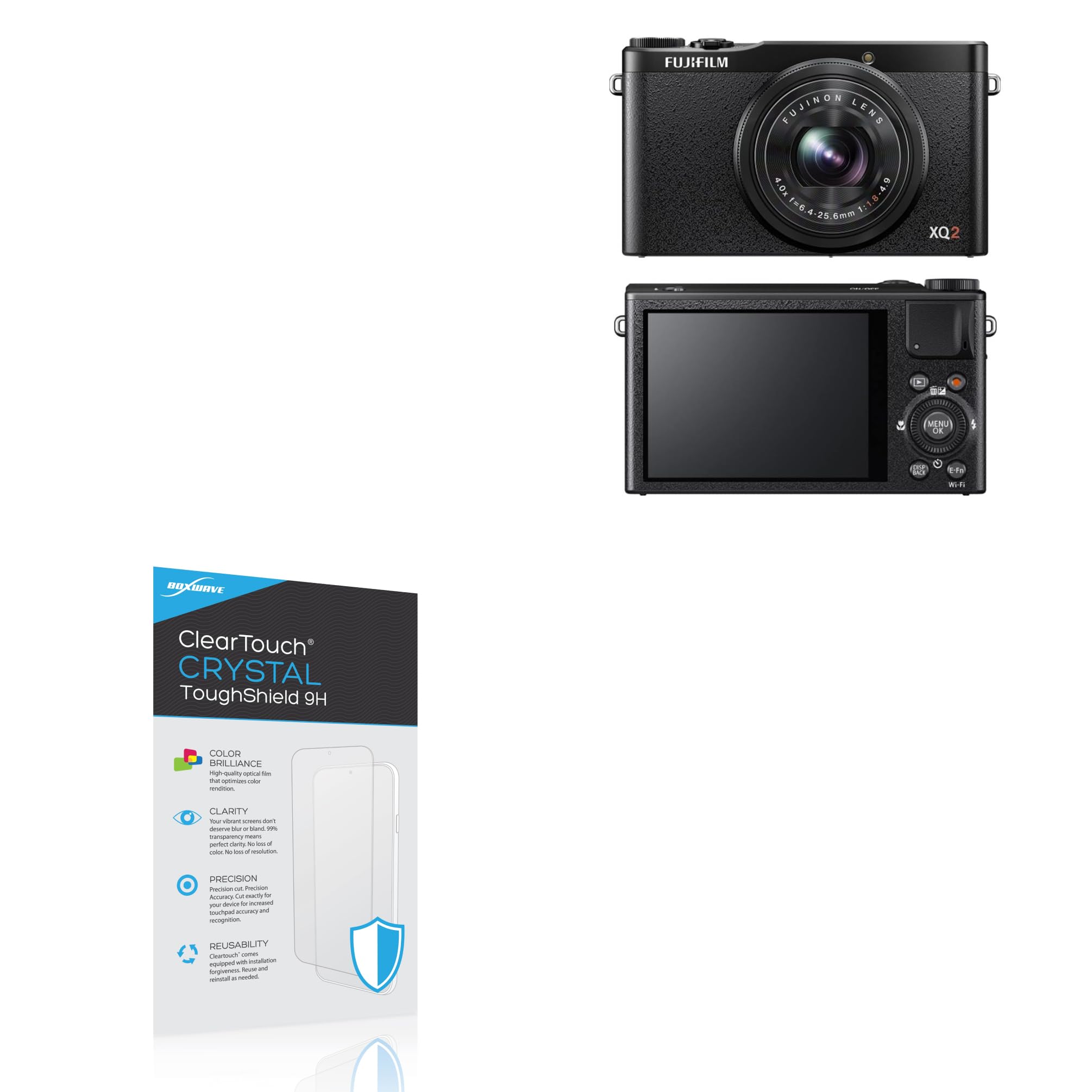 BoxWave Screen Protector Compatible With Fujifilm XQ2 - ClearTouch Crystal ToughShield 9H (2-Pack), Clear 9H Tough Flexible Film Screen Protector