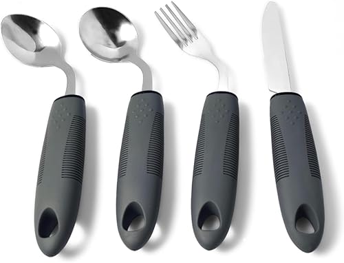 Adaptive Utensils,Weighted Utensils for Shaky Hands and Parkinson's Patients, Adaptive Utensils for Elderly Soft Grip Handle Design, Non-Slip Wide