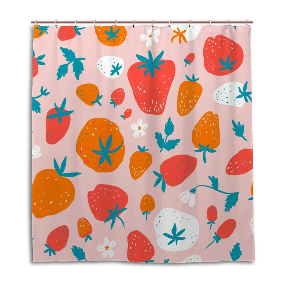 Rideau de douche motif fraises fleurs tissu imperméable baignoire 168x183