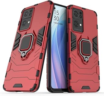 Case for Oppo Reno 7 Pro 5G,Military Grade Protection [Built-in Kickstand] [Magnetic Car Holder] Dual-Layer Heavy Duty TPU+PC Shockproof Phone Case for Oppo Reno 7 Pro 5G Red