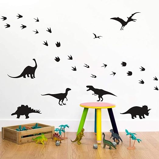 IKEYU Black Dinosaur Wall Stickers Dinosaur Footprints Wall