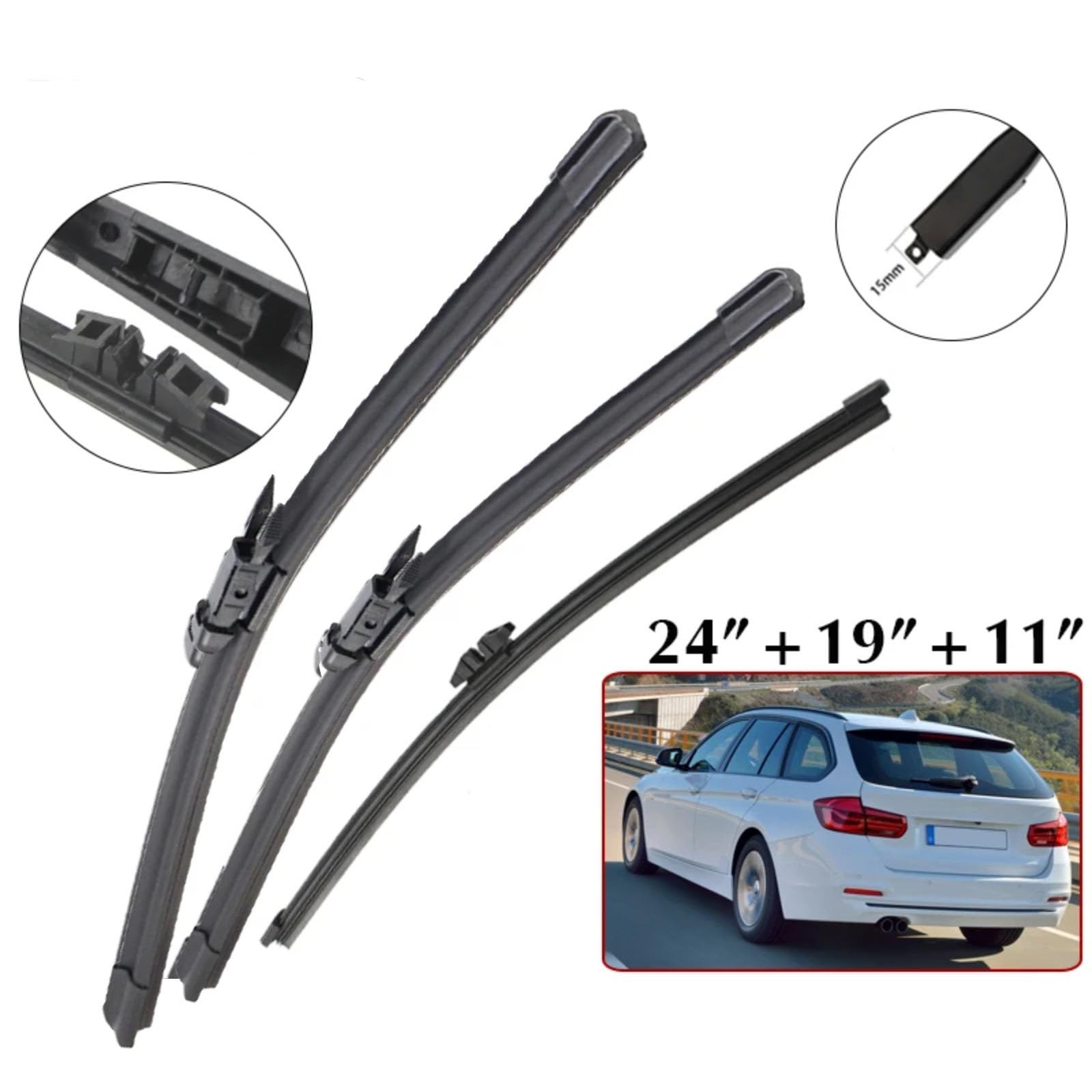 Recambios Limpiaparabrisas Para Para 3-Series F31 Wagon 2012-2017 G21 Wagon 2018-2022 24"+19"+11" Juego Trasero Delantero Ventana Parabrisas impiaparabrisas delantero