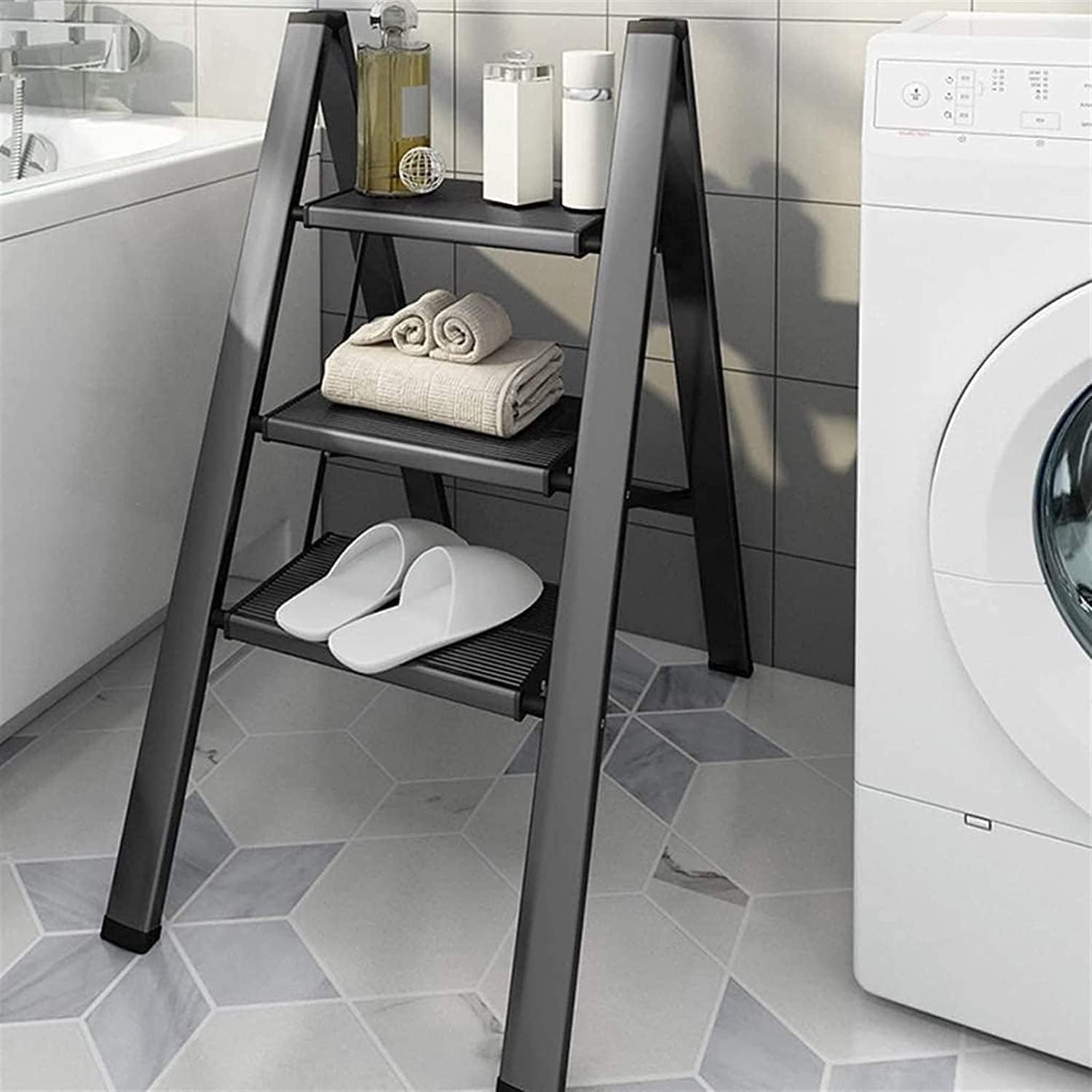 2 Step Ladder Folding Step Stool Portable Ladder Stool Home Ladder Multifunction Herringbone Ladder(B)