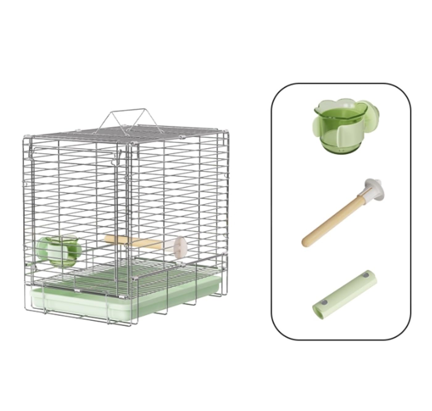 Jaula para Loros Transportín For Pájaros De Acero Inoxidable Plegable Mano For Cotorras Y Agapornis para Exteriores Interiores(Grün)