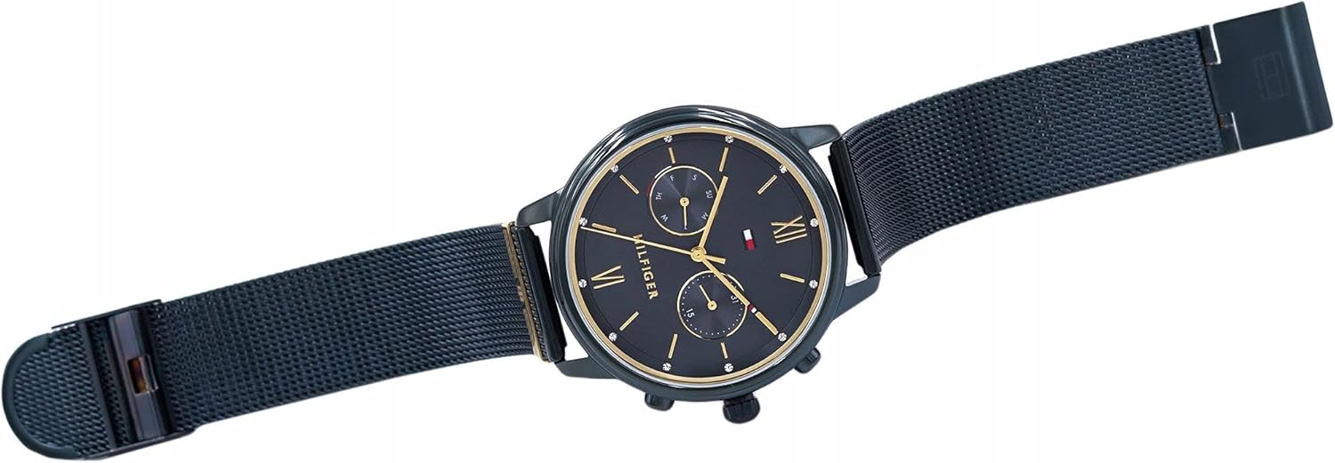 Tommy Hilfiger Orologio Analogico Multifunzione al Quarzo da Donna con Cinturino in Maglia Metallica in Acciaio Inossidabile Blu - 1782305