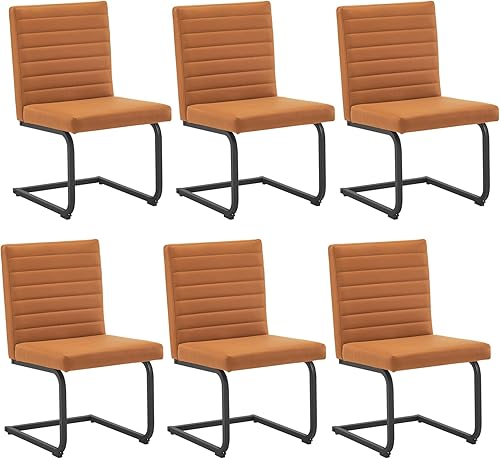 Miniatura 11 de Furniliving Juego de 4 sillas de comedor, modernas sillas tapizadas de piel sintética con patas de acero, respaldo alto, sillas sin brazos para
