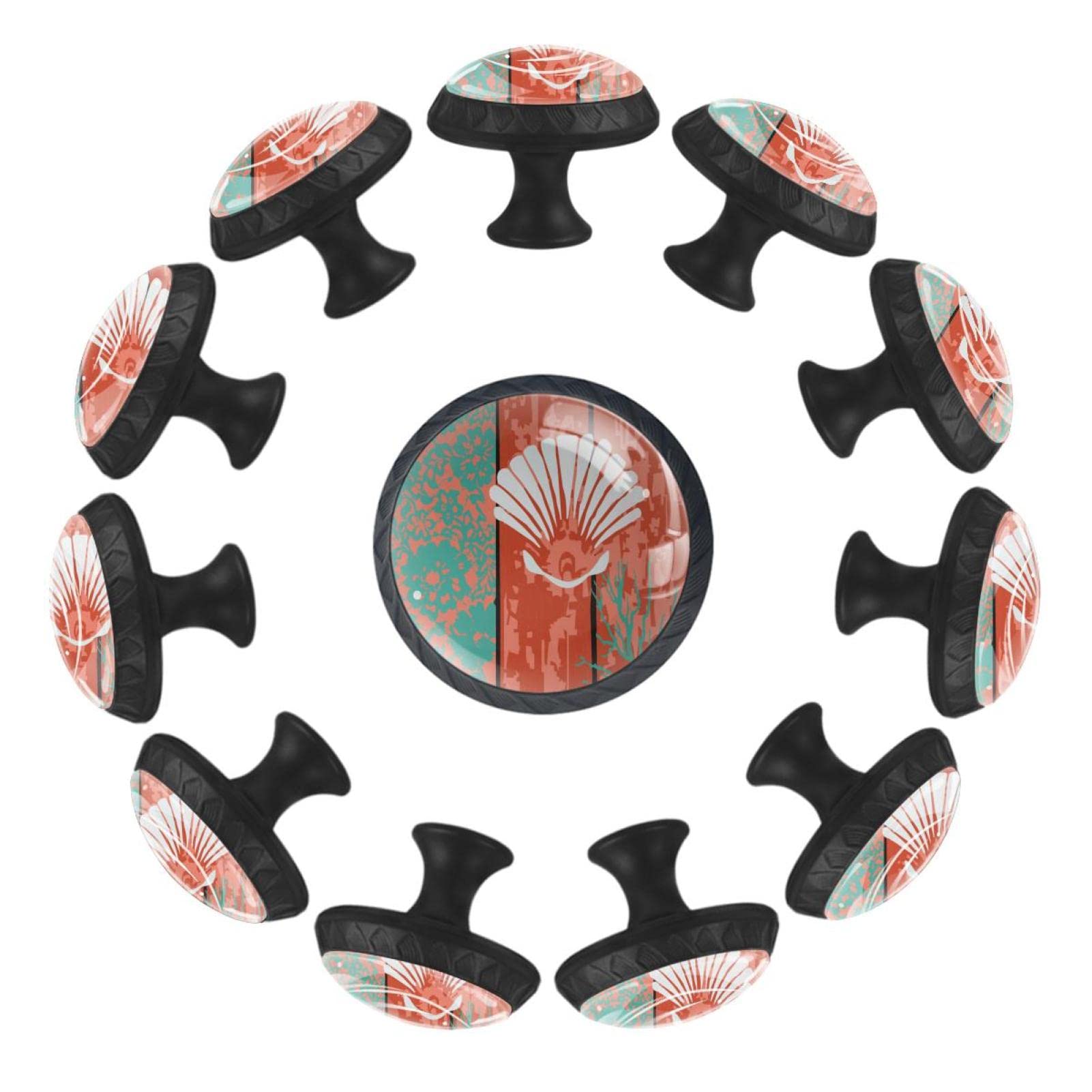 TBOUOBT Confezione da 12 pomelli per mobili, pomelli per comò, pomelli per cassetti, pomelli per mobili da cucina, pomelli per armadi e cassetti,Conchiglia corallo oceano legno verde rosso
