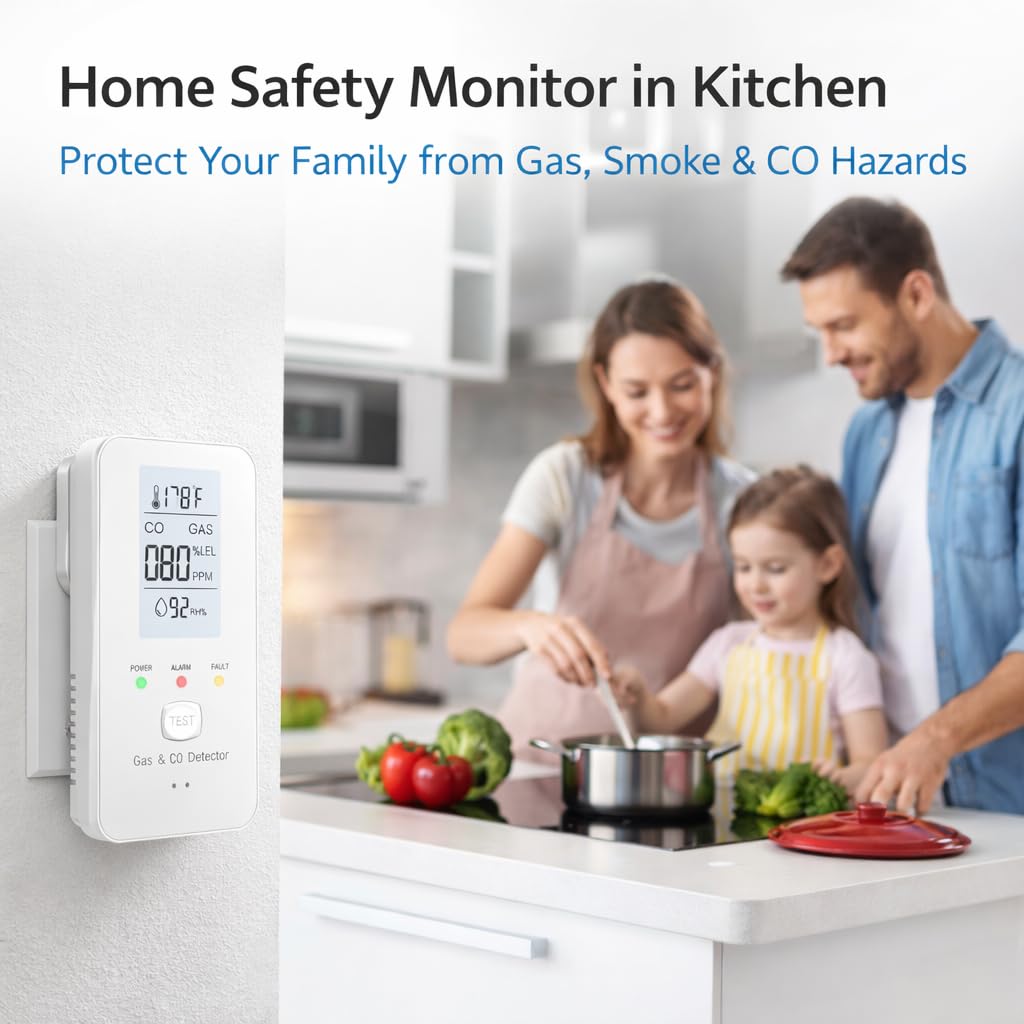 Steadfast Haven 4-in-1 Detector with HD Screen, Home, Apartment, Hotel, Camping RV (White) (White-Color Screen) - 4