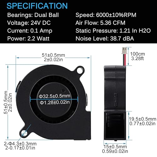 Miniatura 10 de GDSTIME Paquete de 2 ventiladores de ventilador de 1.969 in x 0.591 in, 12 V 5015 con rodamiento de bolas dual DC sin escobillas de enfriamiento
