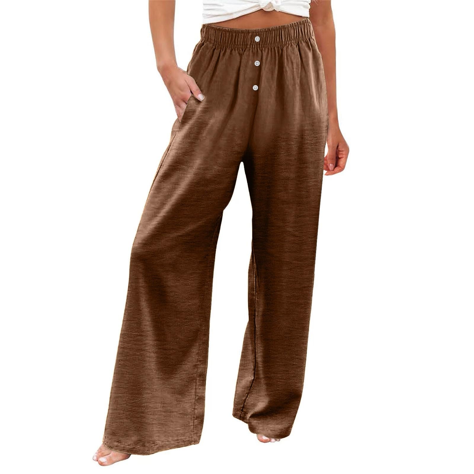 ZXCTKA Womens Linen Pants 2025 Summer Casual Wide Leg Palazzo Pants Loose Smocked High Waist Work Slack Flowy Beach Trousers