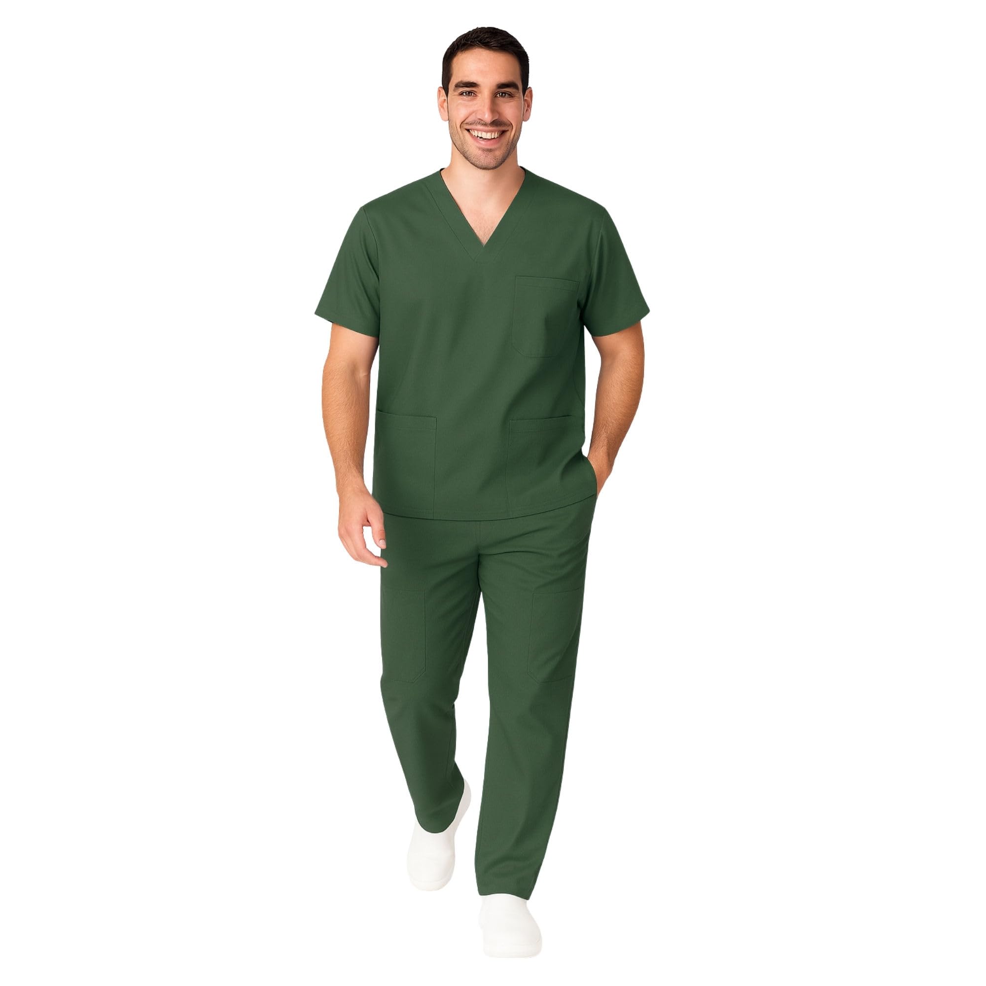 M&M Scrubs Men's Hunter Green Scrub Set Medical Scrub Top And Pants, Large