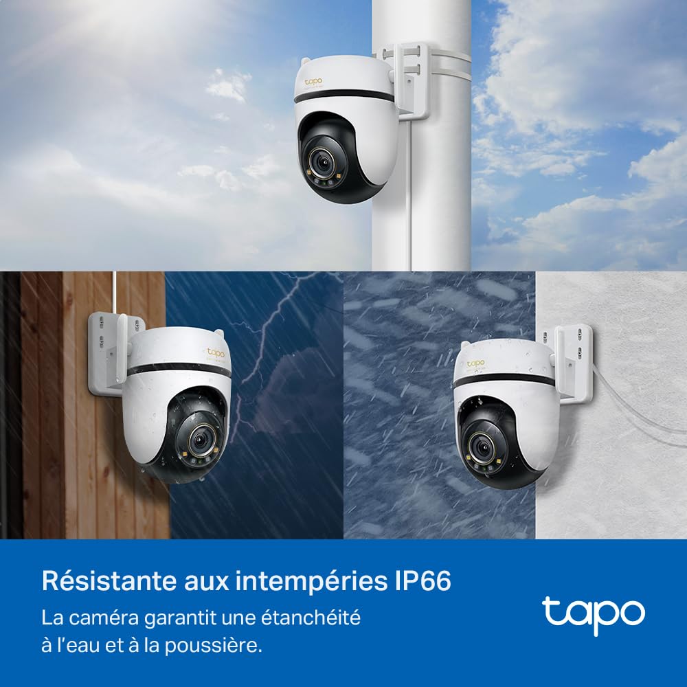 Tapo C530WS Caméra de Surveillance extérieure 360° 3K 5MP Vision Nocturne Couleur Starlight Détection IA Suivi de Mouvement WLAN Ethernet