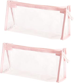 2 Pcs Pen and Pencil Box, 8.5 Inch x 4 Inch x 2 Inch PVC Transparent Soft Pencil Bag for Pen and Marker Storage and Holiday Gifts Pink