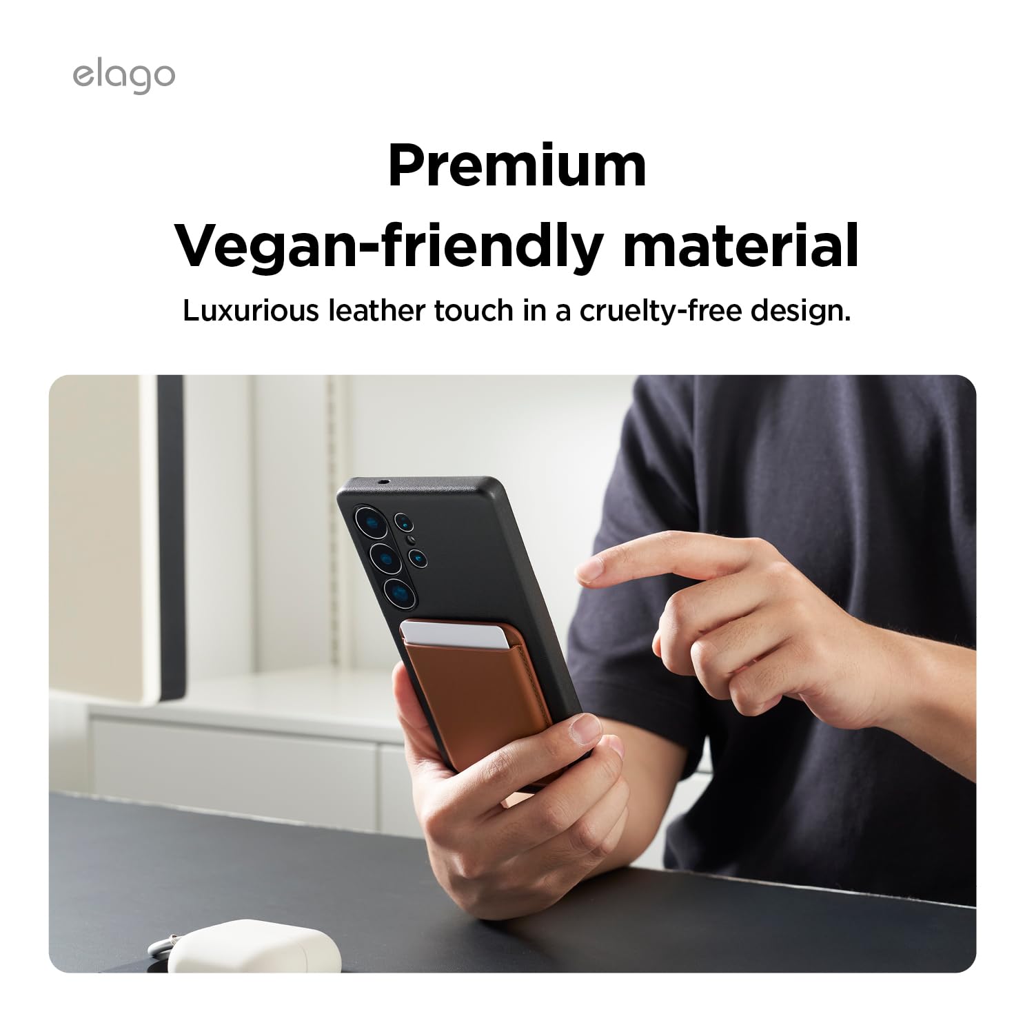 elago Cartera MagSafe para Samsung Galaxy S26, Ultra, Plus, Z Fold 7, Edge, Serie S25/S24 - Compatible con Magnética, Cuero Vegano Resistente, 3 Tarjetas, Tarjetero Seguro para Teléfono (Marrón)