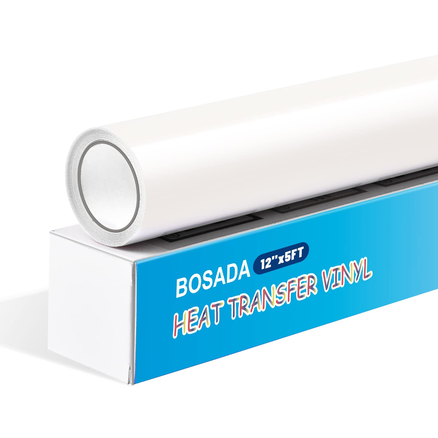 BOSADA Heat Transfer Vinyl 12" x 5ft HTV Iron on Transfer Paper for DIY Clothing,Logo,Hat,Fabric (White)