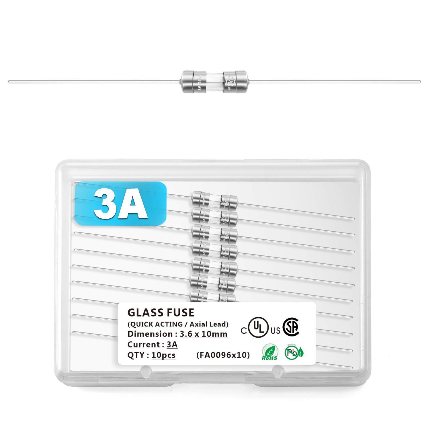 [UL Listed] Chanzon 10pcs 3.6x10 3A F3AL Glass AGC Cartridge Tube Fuse Fast Blow Cut Out Tinned Axial Leaded 125V / 250V-image-22