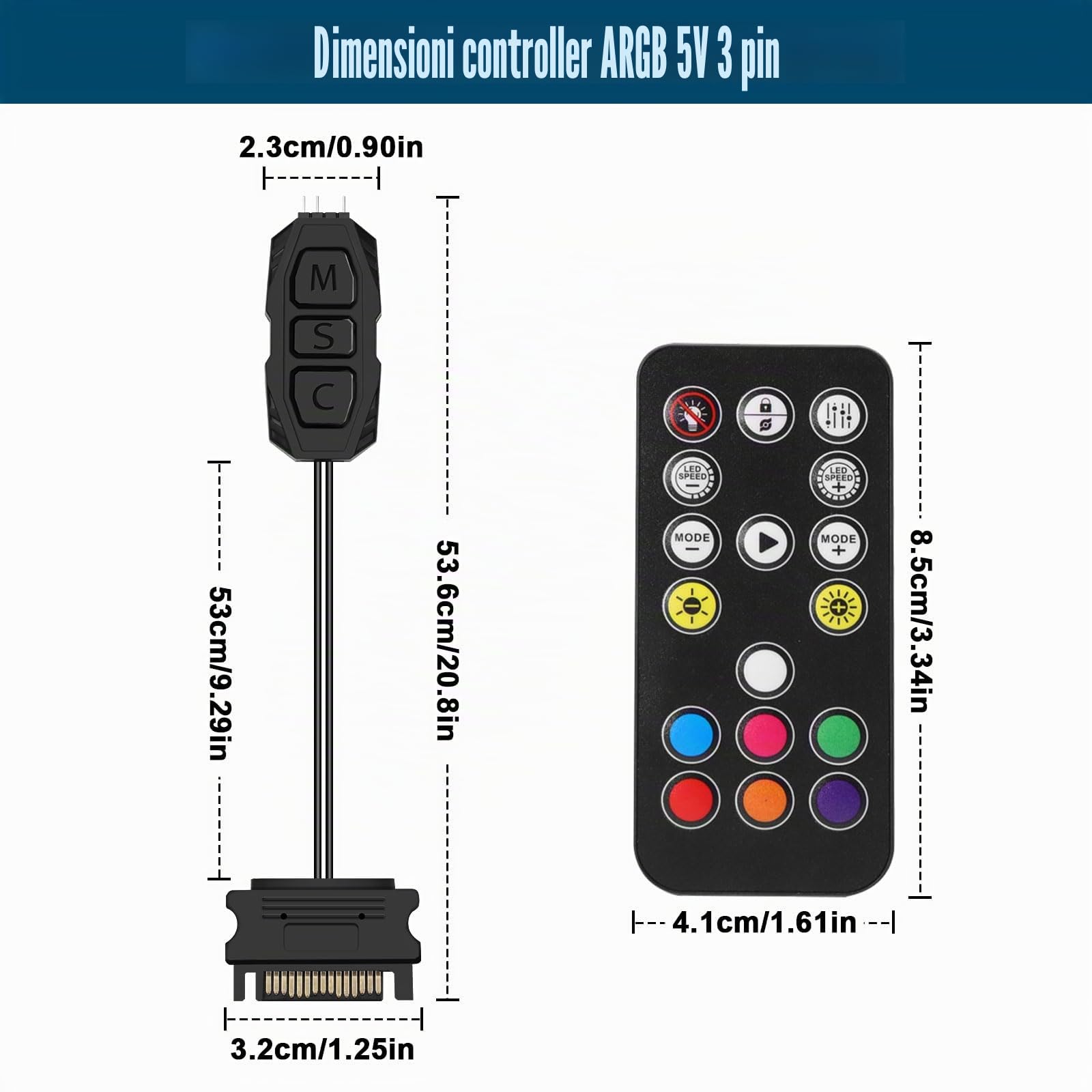 ARGB Controller con Controllo remoto Binghe Controllore ARGB a 3 pin da 5 V Alimentazione SATA-S Telecomando a 17 tasti Interruttore a colori Hub ventola RGB per Telaio Ventole e Strisce luminose