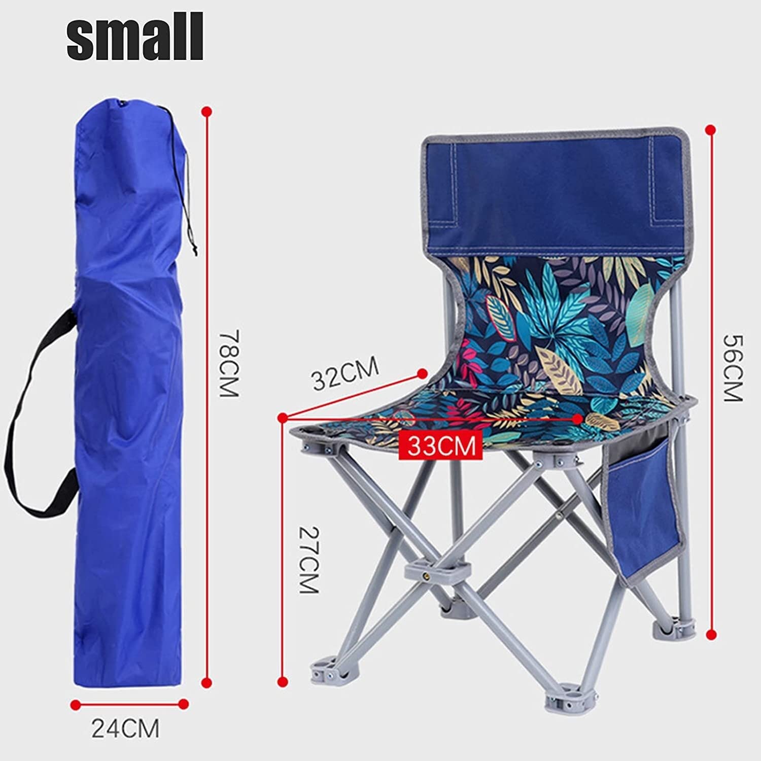 Chaise Pliante Petite Chaise De Camping Pliante Siège Léger Tabouret Portable avec Sac Transport pour Randonnée Pêche Plage Pique-Nique Exterieur(33x32x56cm)