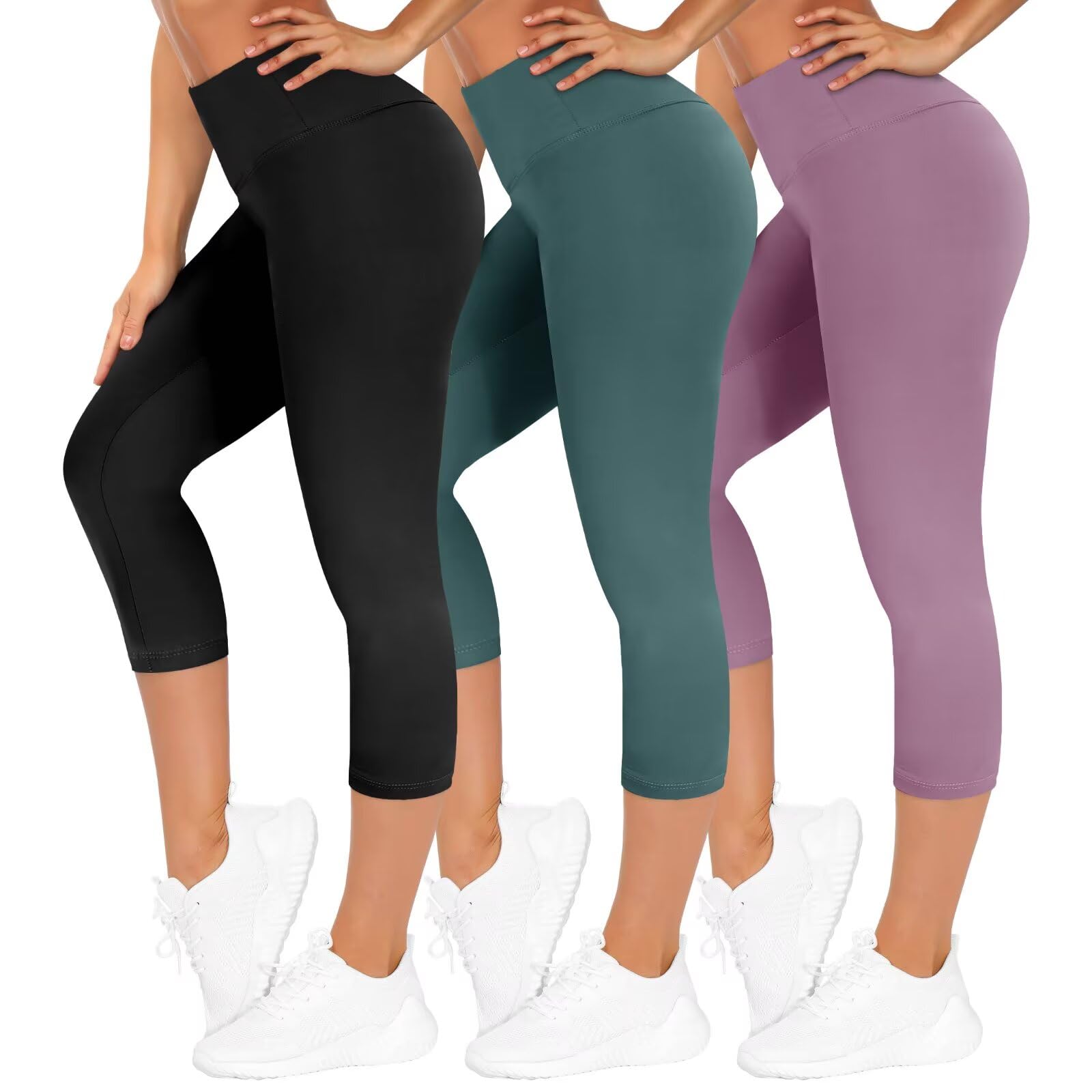 TNNZEET 3er Pack Capri Leggings Damen 3/4 für Sport, 7/8 Leggins High Waist Hose Sporthose für Gym Yoga