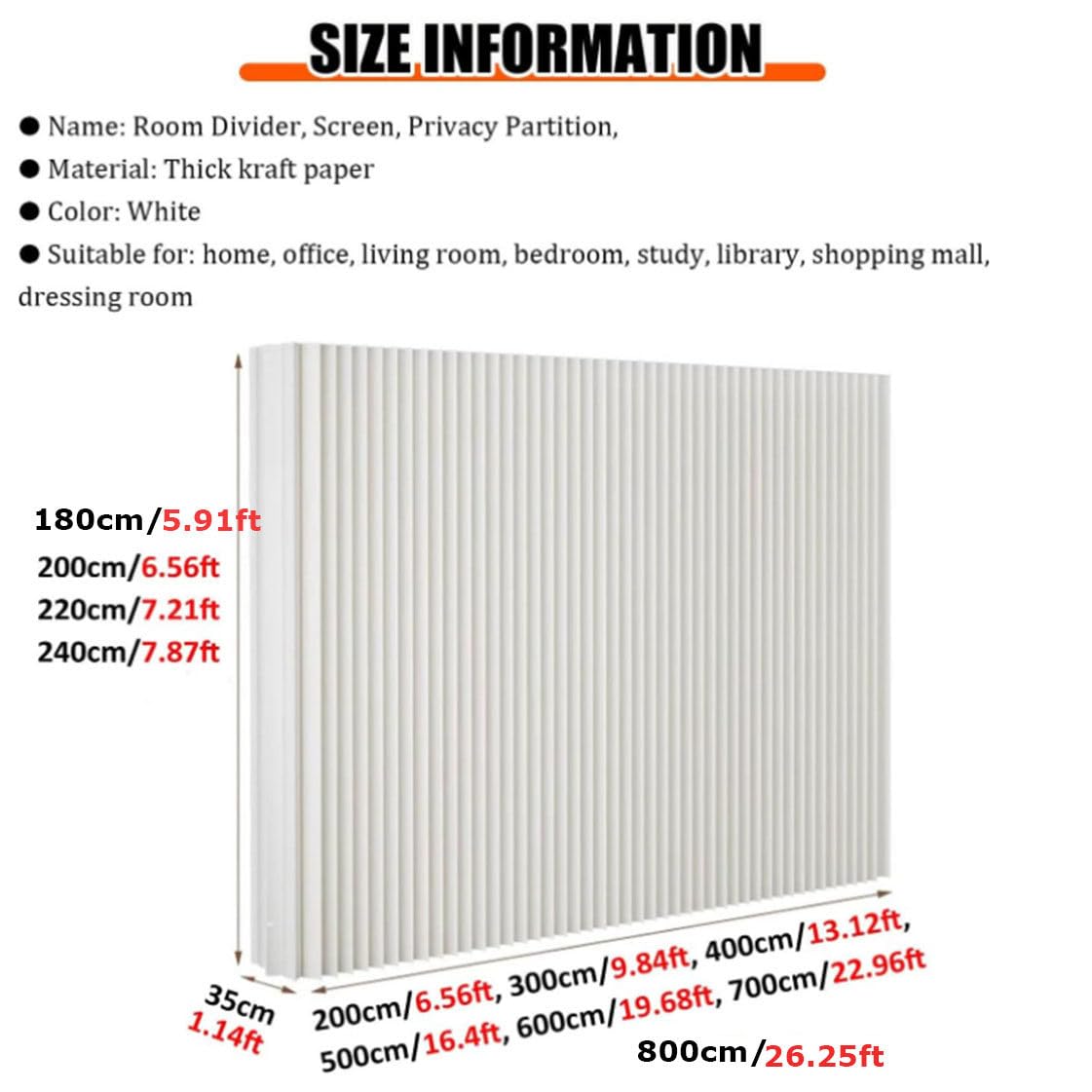 Cloison de séparation pliable et rétractable, paravent moderne, écran de confidentialité intérieur, cloison de séparation murale autoportante en papier,White-4x2m/13.12x6.5FT