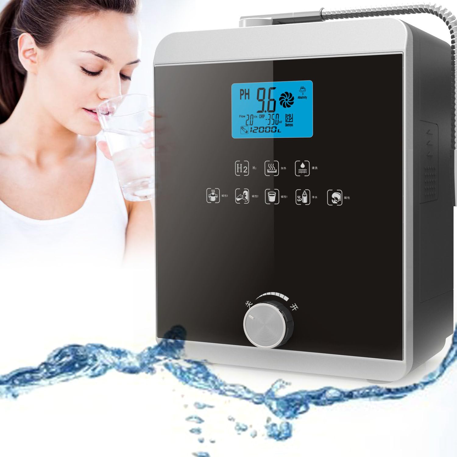 Water Ionizer Machine - Home Alkaline Water Filtration - pH 2.8-11 Alkaline Water - Water Purifier Machine - 5 Settings-Intelligent Voice-Auto-Cleaning-12000 Liters Per Filter-Instant Heating 58°C
