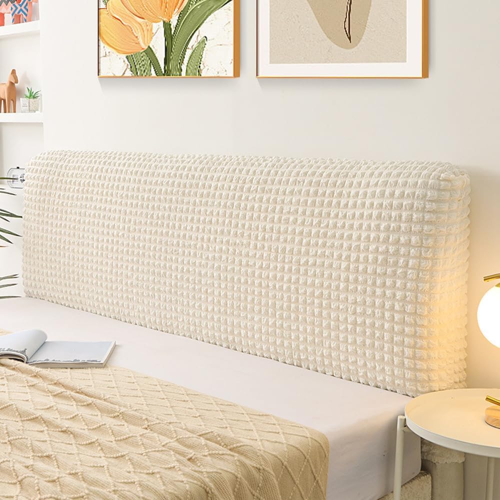 Stretch Bed Headboard Cover, Waffle Grid Headboard Slipcover Washable Bed Head Cover Furniture Dustproof Protector Cover for Bedroom Décor (White,70IN)