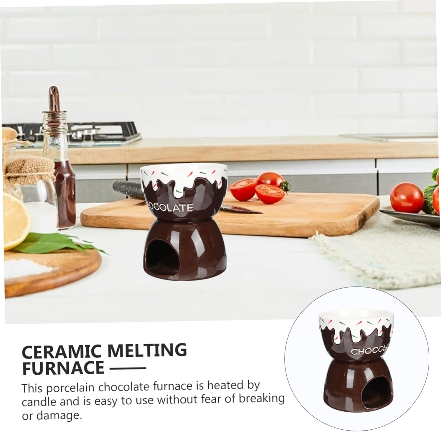 PRETYZOOM Ceramic Chocolate Fondue Pot Butter Warmer Ice Cream Warmer and Breakfast Yogurt Bowl for Parties and Family Gatherings