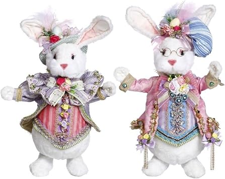 Mark Roberts Collectible 51-44648 Mr. and Mrs. Sweet Fluffy Rabbit Assortment of 2, 14 Inches -15 Inches