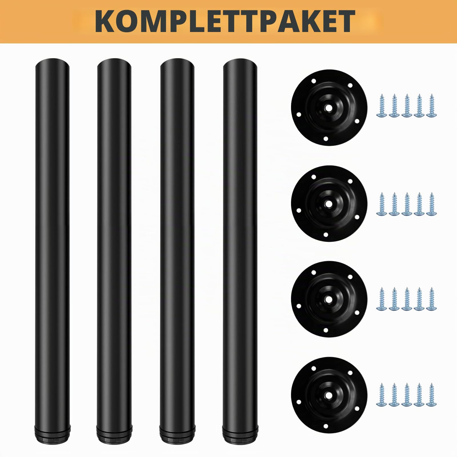 QLLY Tischbeine 75cm Verstellbare Schwarz Metall-Schreibtischbeine, 4 Stück Möbelfüße, DIY Büro Tischbein (75cm, Schwarz)
