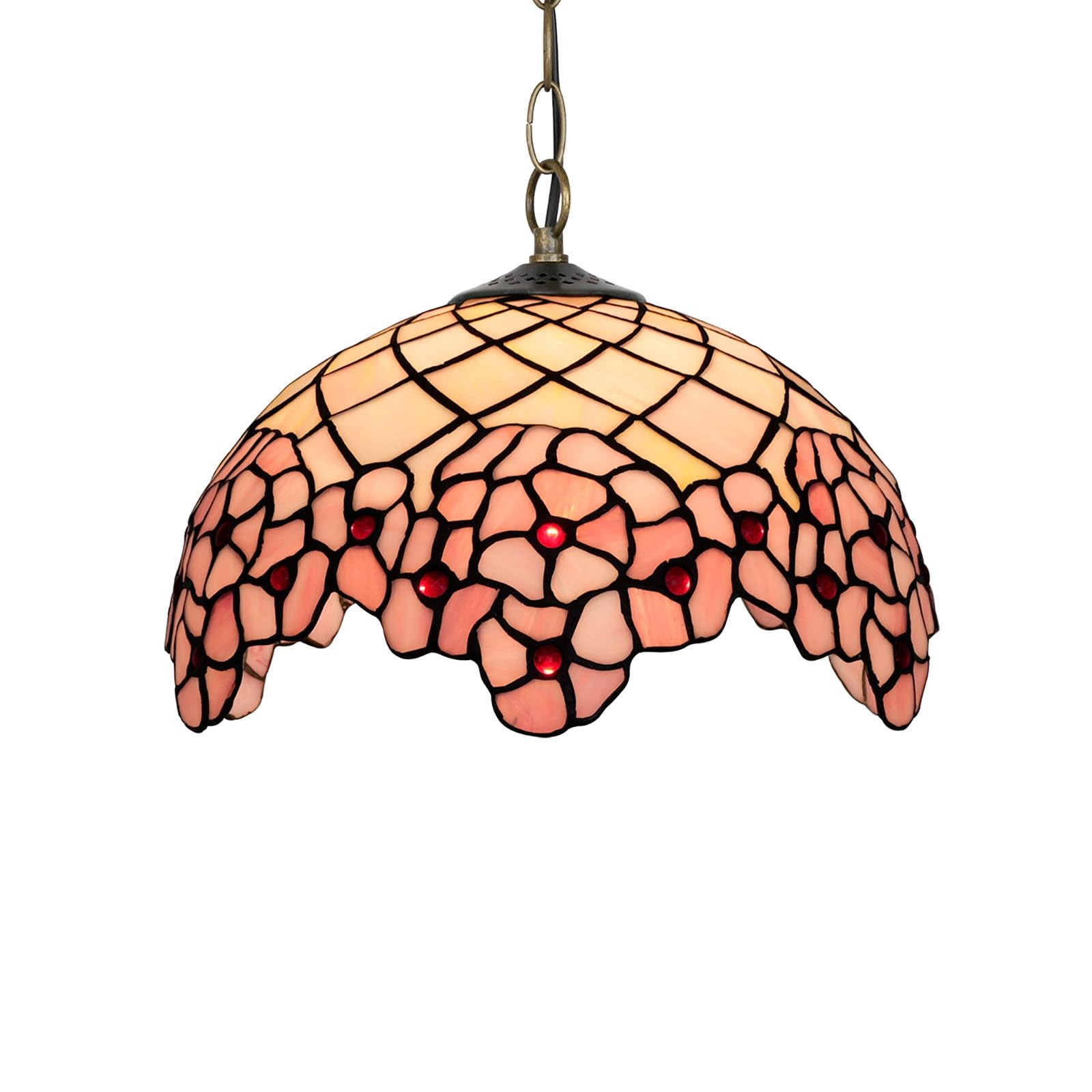 HJRegaFimu 12 Inches Lamp Stained Glass Ceiling Pendant Light Vintage Deco Pink Cherry Blossom Hanging Chandelier For Bedroom Kitchen Island Dining Living Room Corridor