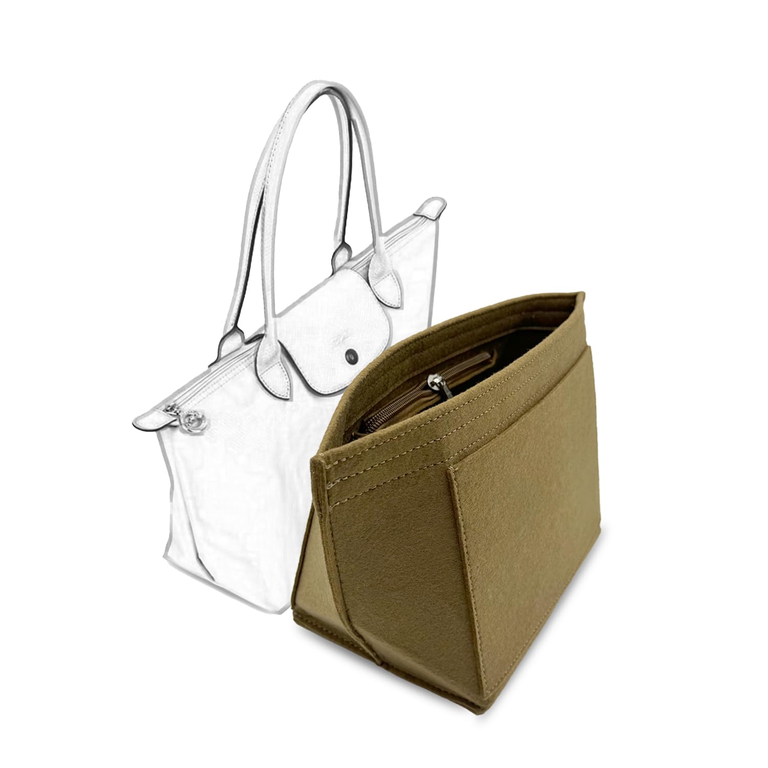D.DUO Bag Insert Organizer, purse accessories, Suitable For Longchamp long handle tote organizer (Brown, S(short handle))