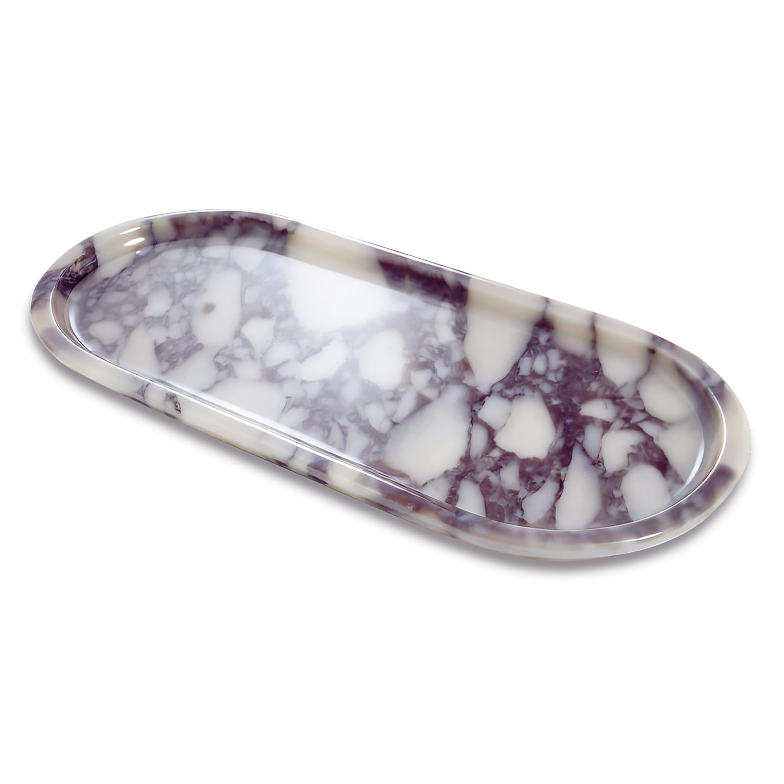Reines Naturmarmor-Tablett für Bad, Kommode. Kosmetik, Pflegeartikel, Parfüms, Schmuck, Kerzen usw. können darauf platziert Werden. (Calacatta Violett Oval Tablett, 11" x 5" x 0.7")