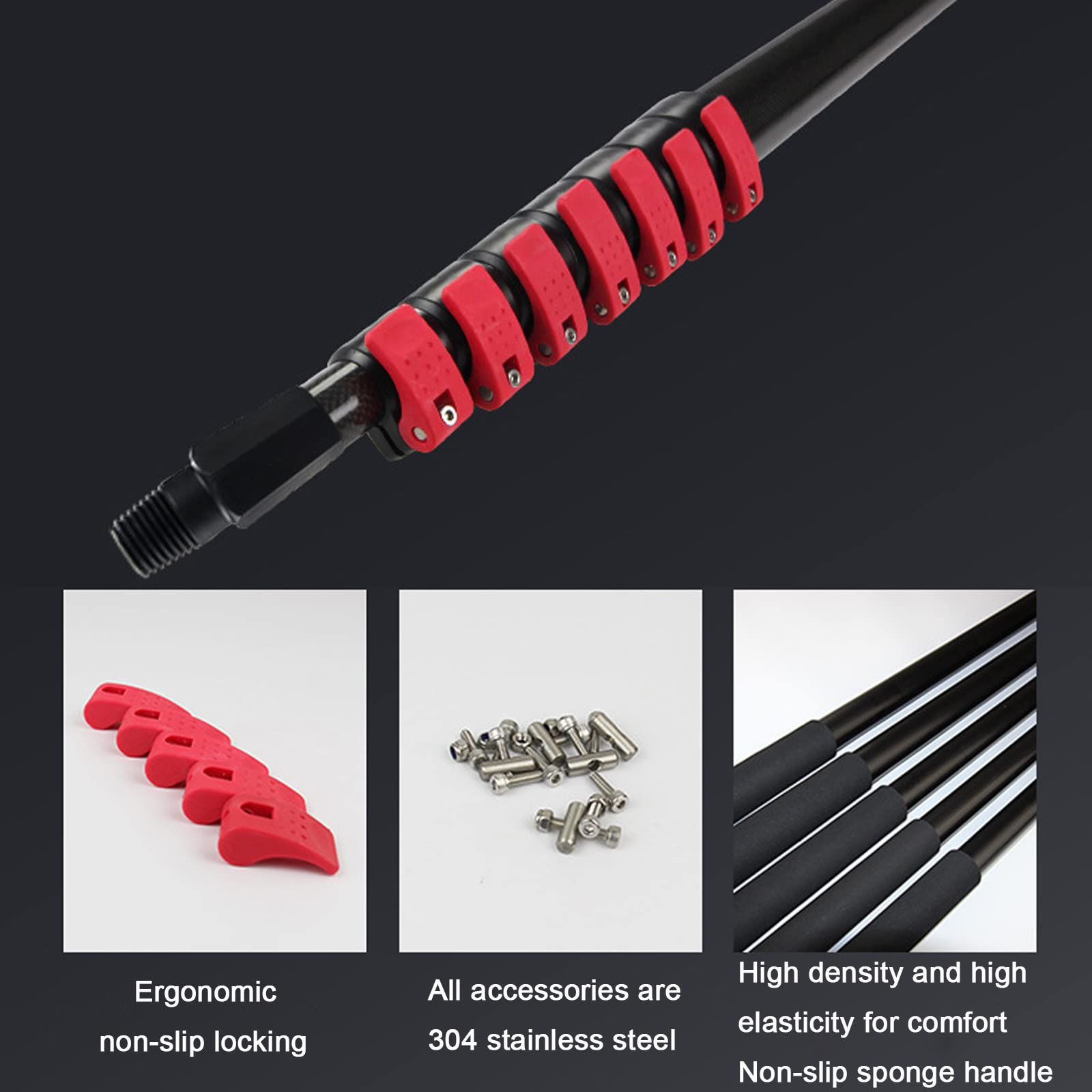 Kit de limpiador de ventanas telescópico de 18 pies extensible con cepillo ideal para limpieza de paneles solares y cristales de ventanas, herramienta de limpieza de alto alcance de 5,4 m