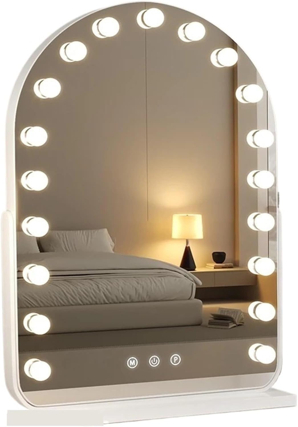 Large LED Desktop Makeup Mirror with Bulb, Smart Beauty Mirror, Rotatable Dressing Table Mirror(White W50H70)