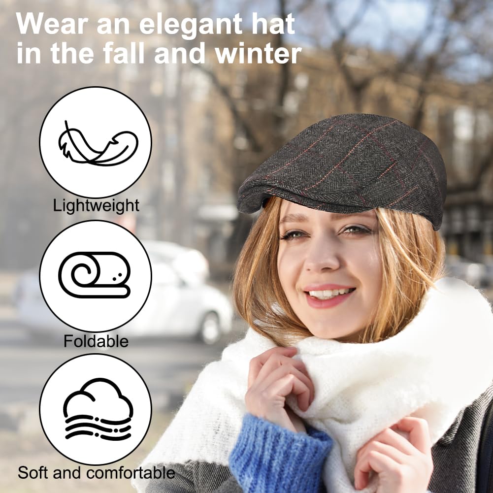 Męska płaska czapka, Newsboy Flat Cap, 1920s-Vintage Beret Czapka męska bawełniana czapka, Wool Felt Unisex Czapka Vintage Retro Jesień, Cabbie Beret Zimowy Gatsby Mężczyźni