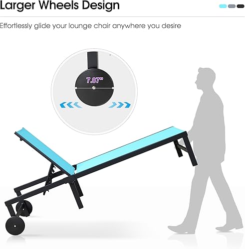 Miniatura 7 de PURPLE LEAF Juego de tumbonas para exteriores, silla reclinable ajustable con ruedas y mesa para piscina, playa, patio, tumbona reclinable de