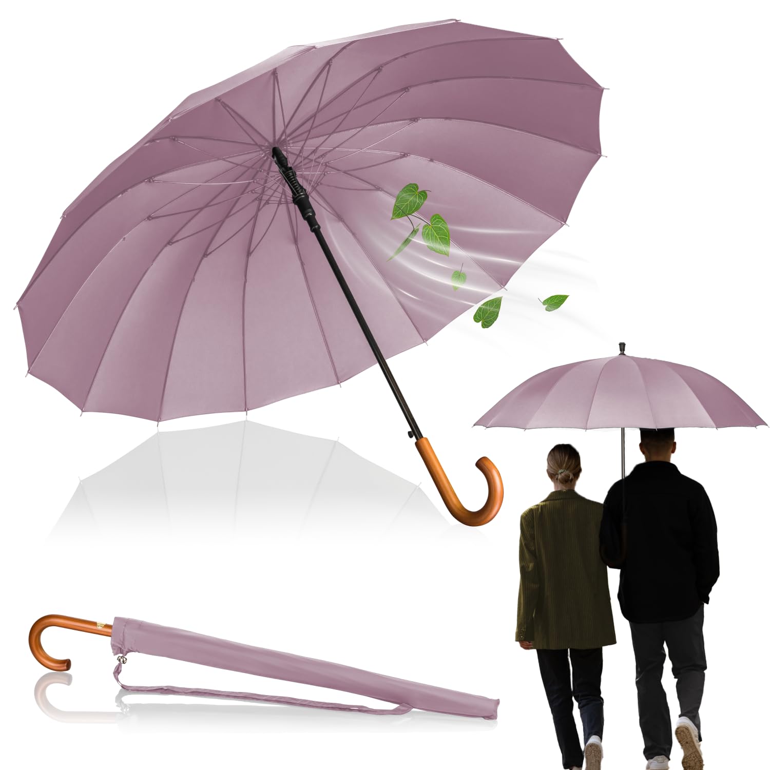 LOGAN & BARNES Stockschirm Sturmfest Ø120cm mit hochwertigem Echtholzgriff und geräuschloser Gummispitze - XXL Regenschirm Groß mit 16 Streben - Modell EDINBURGH