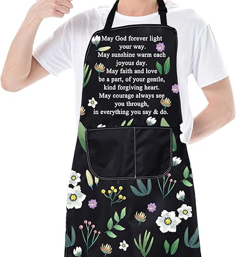 Miniatura 4 de CMNIM Delantales cristianos para regalo religioso, versículos de la Biblia, delantal de cocina cristiana con bolsillos, delantal de cocina Faith