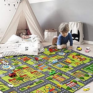 Zareas Kids Carpet Playmat Car Rug for Playroom, Children’s Educational City Traffic Road Map Fun Carpet, Kids Baby Play Room Rug, City Pretend Play for Ages 3-12 Years Old, 48”x72”
