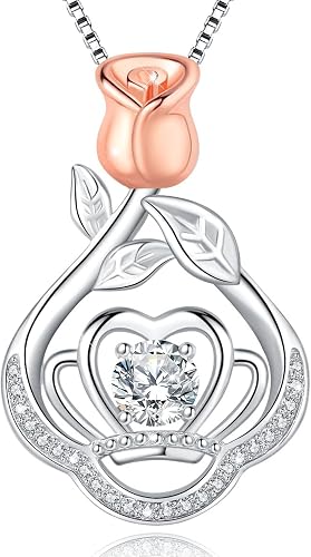 URMWMOO Rose Necklace S925 Sterling Silver Sunflower Crown Rose Gold Flower Pend