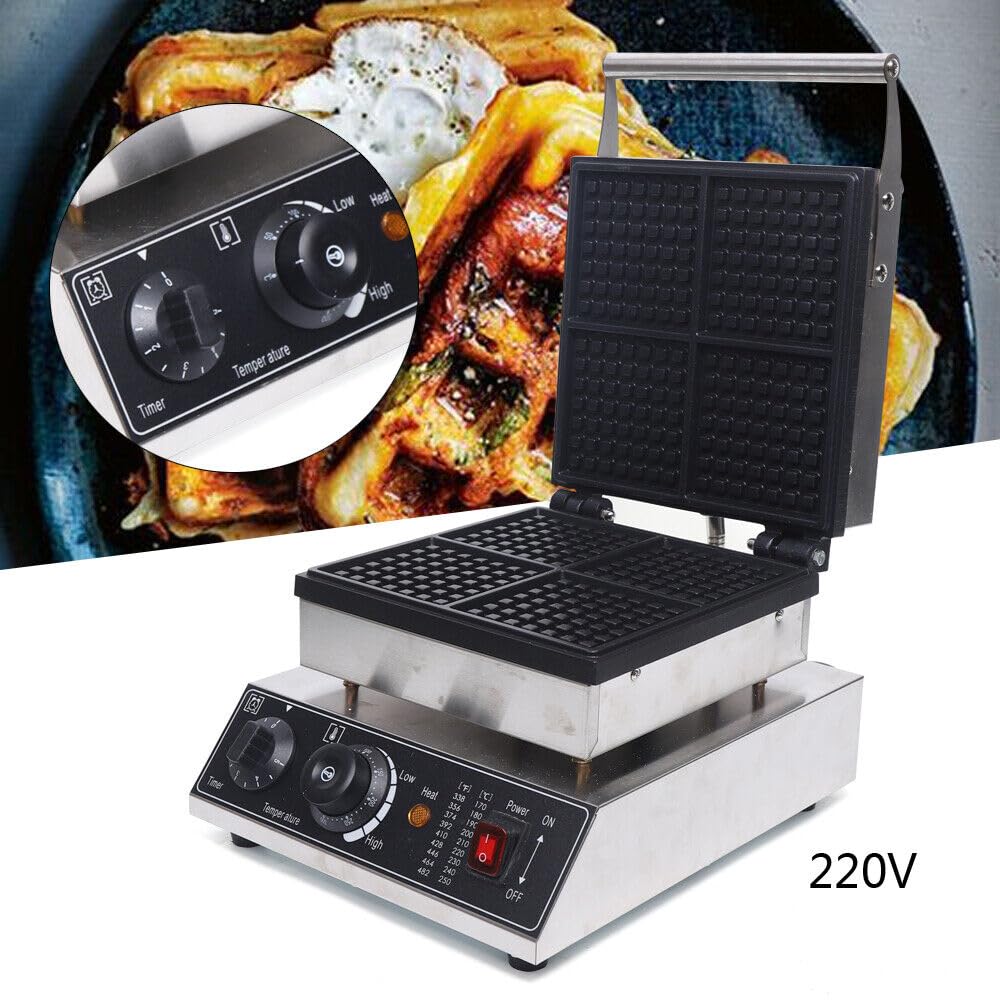 1750 W, máquina de gofrado con indicador LED, temperatura ajustable, gofrera eléctrica comercial, adecuada para familia, restaurante