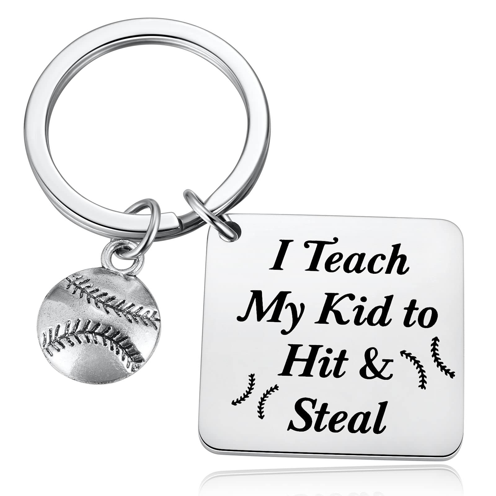 Baseball Mom Baseball Dad Key Chain Gift, Funny Baseball Jewelry for Father Mother - I Teach My Kid to Hit and Steal, Baseball Season Lover Keyring, metal, not known