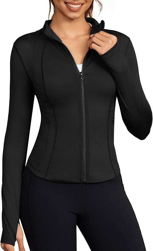 campera deportiva para mujer campera corta con cremallera y orificio para el pulgar para correr