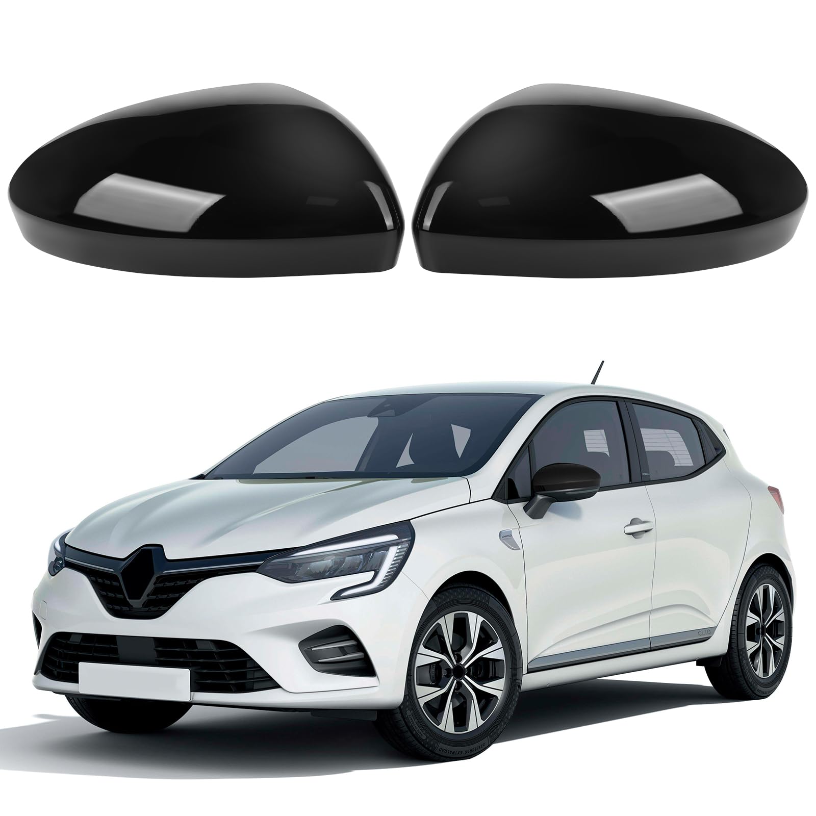 Capuchon de Rétroviseur Compatible avec Renault Clio MK5 2019-2025, Retroviseur Exterieur Couvercle Capuchon Lateraux Boîtier de Rétroviseur Extérieur, 963738293R 963749543R - Noir