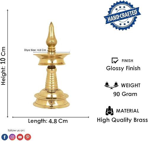 Miniatura 3 de SATVIK - 1 pieza de 4 pulgadas de latón de pie de metal Kerala Samai Diwali Deepak para Puja tradicional Panchmahal Pooja Deepam Diya lámpara