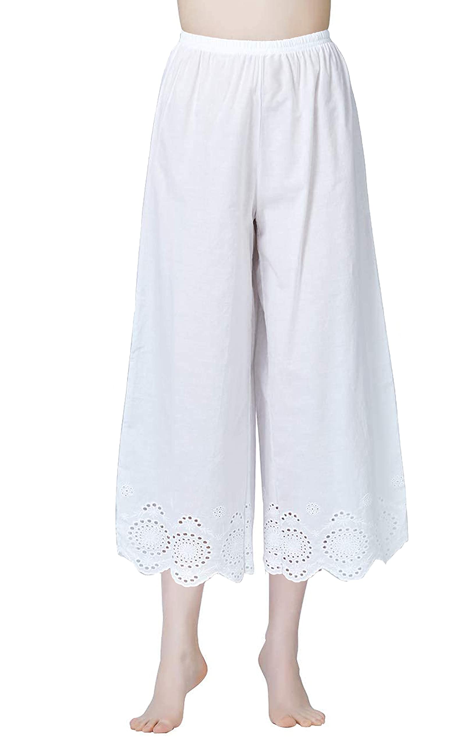 Vintage Cotton Shorts Pettipants Culotte Slip Cropped Sleepwear Pants with Lace Edge