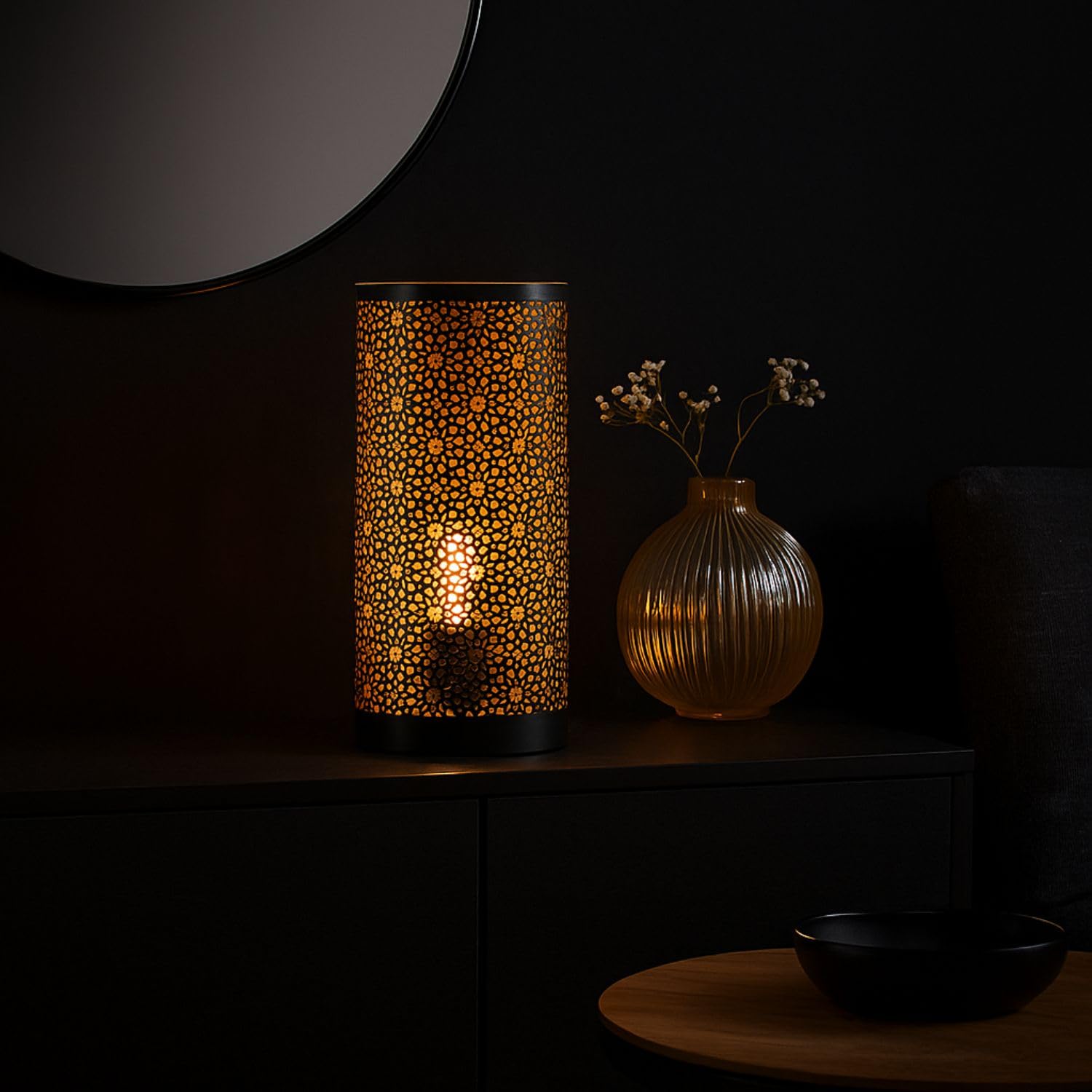 Lampe de table Naziha 30 x 13 cm noir et or | Lampe de chevet orientale