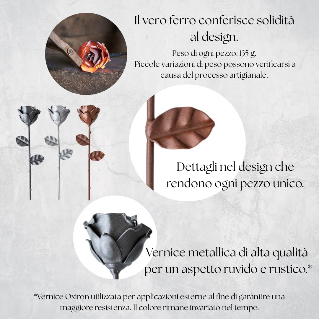 Forging Art Bcn® Rosa Eterna in Ferro Forgiato a Mano - Regalo di San Valentino, Festa della mamma, 6° anniversario di matrimonio, Nozze di Ferro (Grigio)