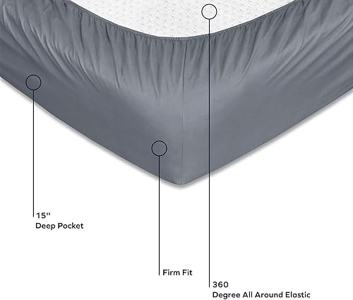 Miniatura 4 de VISI-ONE BLC - Juego de sábanas de tamaño King color gris oscuro, ropa de cama egipcia de microfibra cepillada, sábana de enfriamiento extra suave,